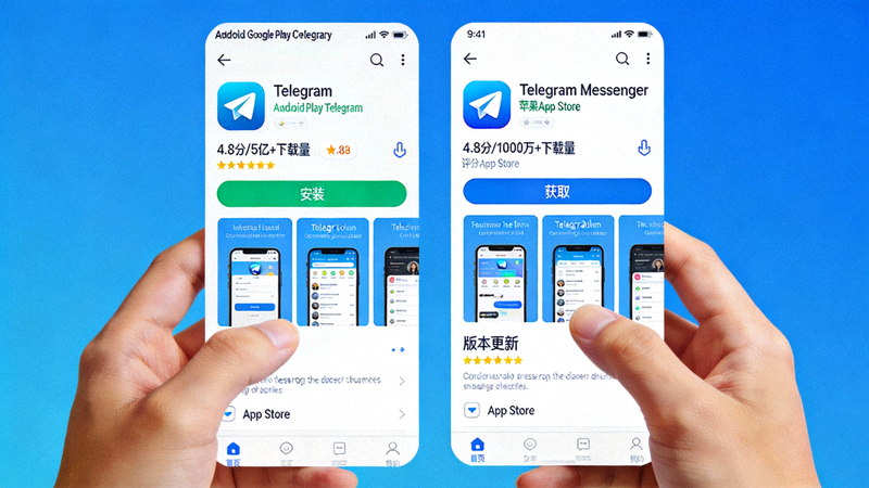 安卓Google Play商店与苹果App Store中Telegram官方应用页面截图对比