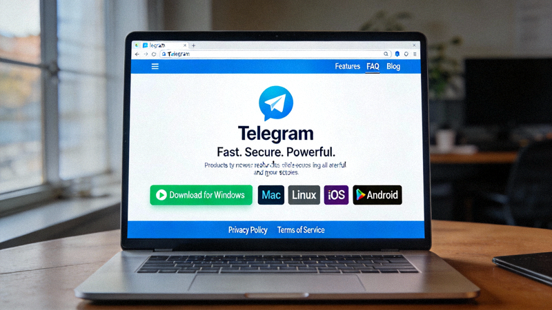Telegram官方网站首页截图，展示下载按钮位置