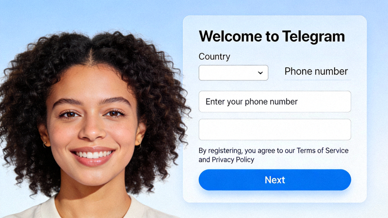 Telegram客户端首次安装完成后的英文登录界面示意图