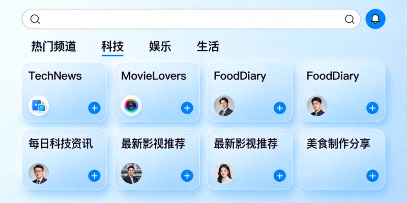 Telegram频道搜索与发现页面，展示不同分类的优质频道