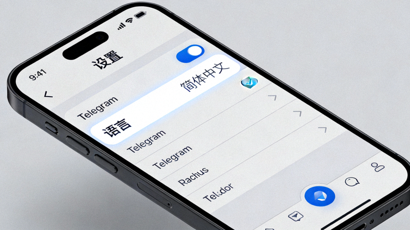 Telegram设置菜单中语言选项的截图，显示选择简体中文