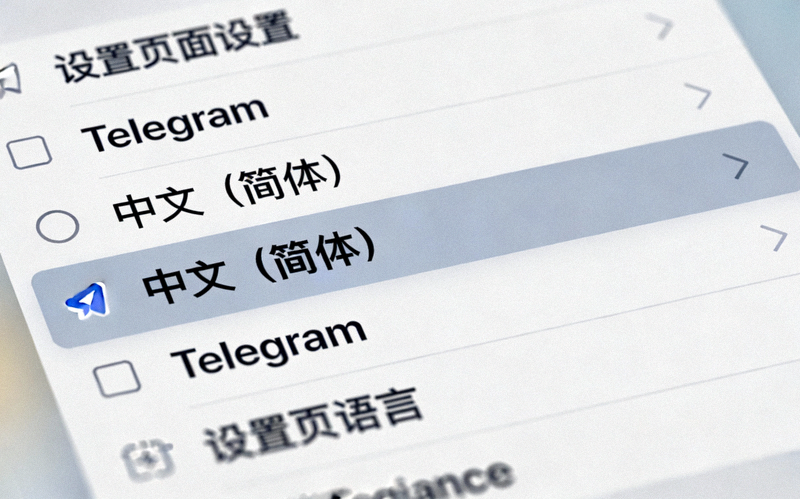 Telegram设置中语言选项页面，显示已选中中文简体