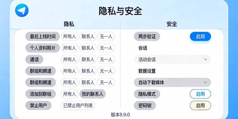 Telegram隐私与安全设置详细选项界面截图